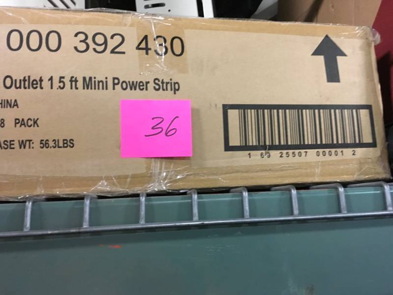 lot 36 image: 3-Outlet Mini Power Strip with 1.5 ft. Cord 1 case 108 units each  not used