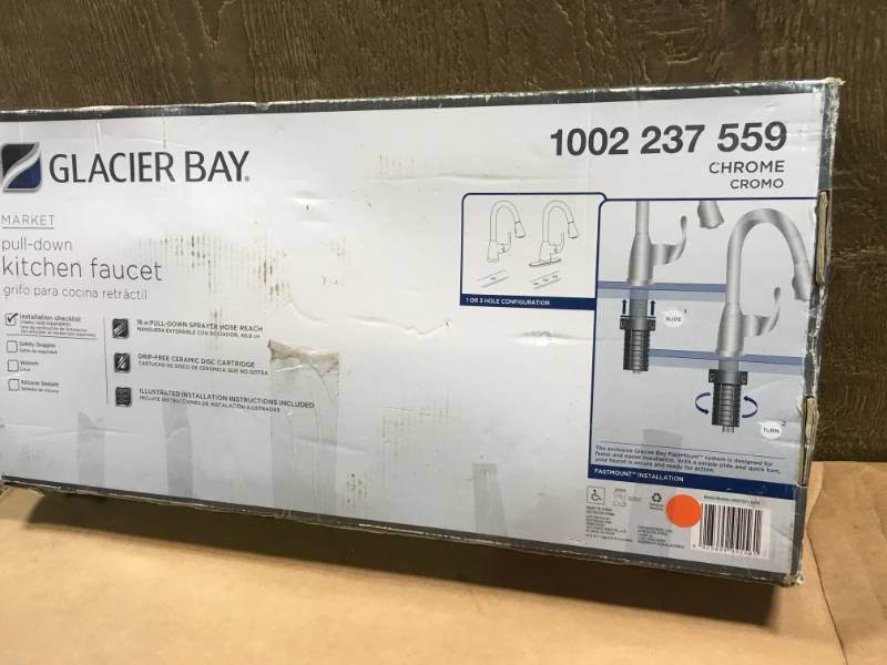 lot 41 image: Glacier Bay Market Single-Handle Pull-Down Kitchen Faucet with TurboSpray and FastMount in Polished Chrome not used