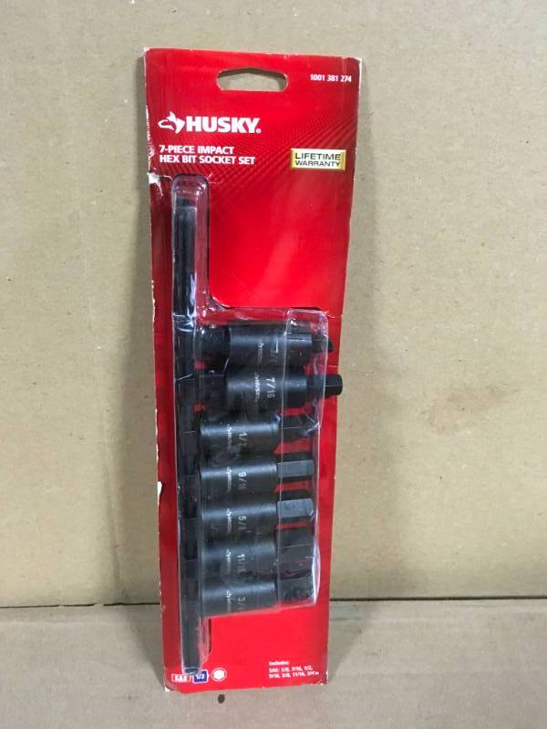 lot 70 image: Husky 12 in. Drive Hex Bit Impact Socket Set SAE (7-Piece) in very good condition