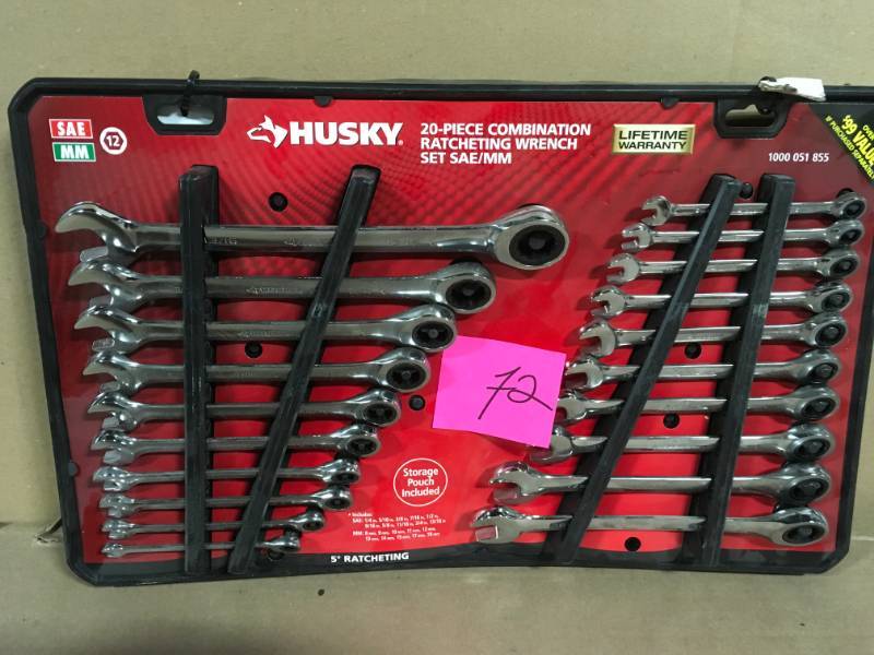 lot 72 image: Husky 20-piece combination ratcheting wrench set SAEMM 1000051855 in very good condition