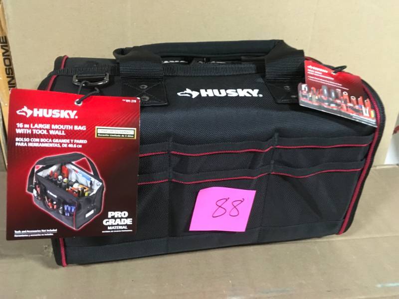lot 88 image: Husky 16 Large Mouth Tool Bag With Tool Wall in very good condition