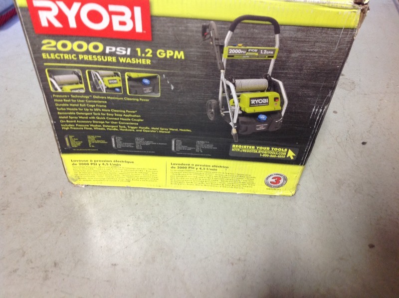 lot 101 image: Ryobi 2,000 PSI 1.2 GPM Electric Pressure Washer in very good condition