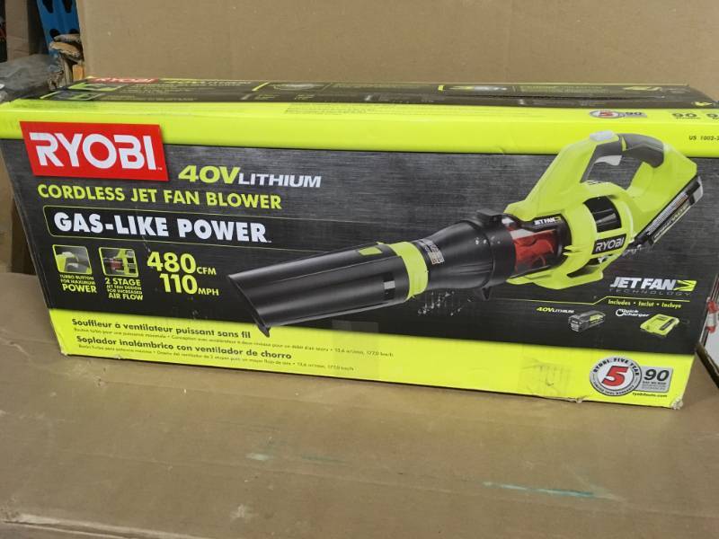 lot 4 image: RYOBI 110 MPH 480 CFM Variable-Speed Turbo 40-Volt Lithium-ion Cordless Battery Jet Fan Leaf Blower (Tool Only) in very good condition