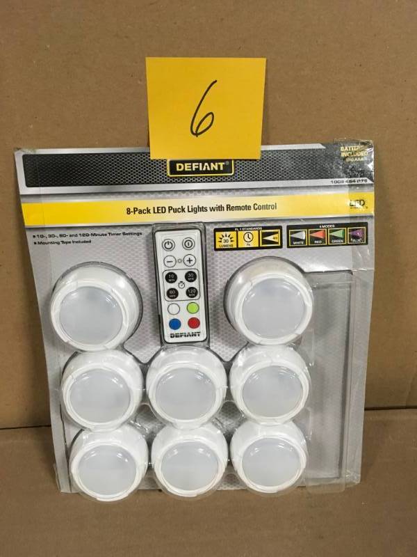 lot 6 image: Defiant LED 30 Lumen Puck Lights with Remote Control (8-Pack) in very good condition
