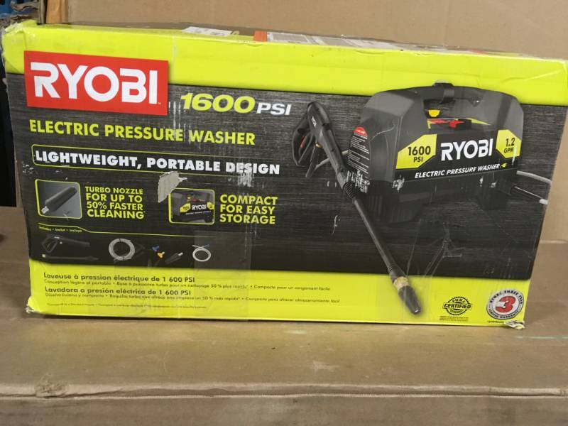 lot 27 image: RYOBI 1,600 PSI 1.2 GPM Electric Pressure Washer in very good condition