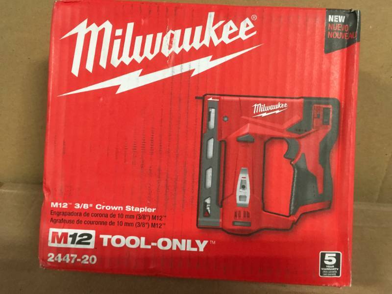 lot 34 image: Milwaukee M12 12-Volt Lithium-Ion Cordless 38 in. Crown Stapler (Tool-Only) in very good condition