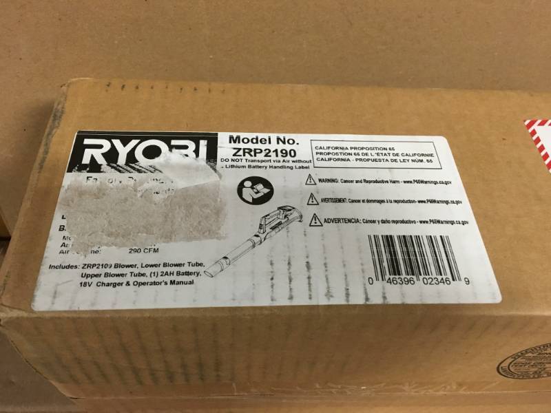 lot 35 image: RYOBI Reconditioned ONE 90 MPH 200 CFM 18-Volt Lithium-Ion Cordless Leaf Blower - 2.0 Ah Battery and Charger Included in very good condition