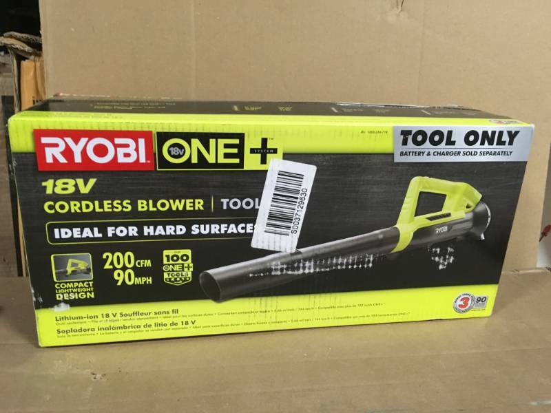 lot 36 image: RYOBI ONE 90 MPH 200 CFM 18-Volt Lithium-Ion Cordless Battery Leaf Blower (Tool Only) in very good condition