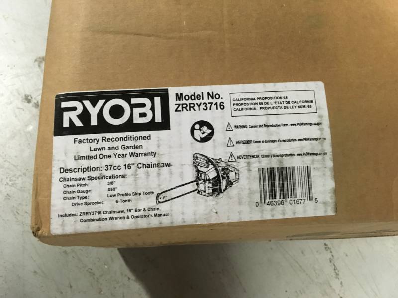 lot 37 image: RYOBI Reconditioned 16 in. 37cc 2-Cycle Gas Chainsaw in very good condition