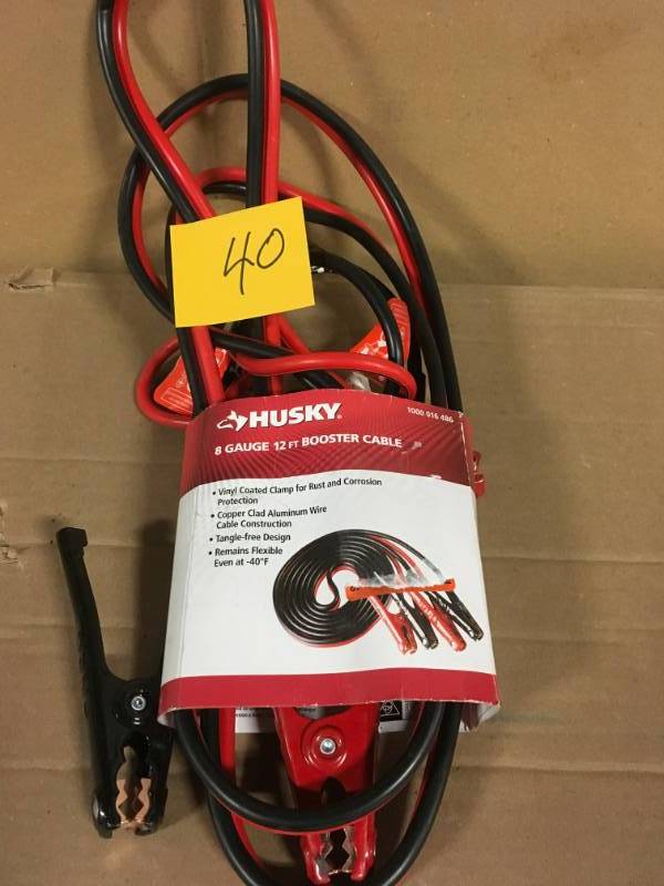 lot 40 image: Husky 12 ft. 8-Gauge UL-Listed Booster Cable in very good condition