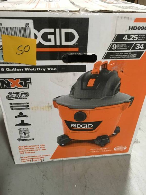 lot 50 image: RIDGID 9 Gal. 4.25-Peak HP NXT WetDry Vac USED