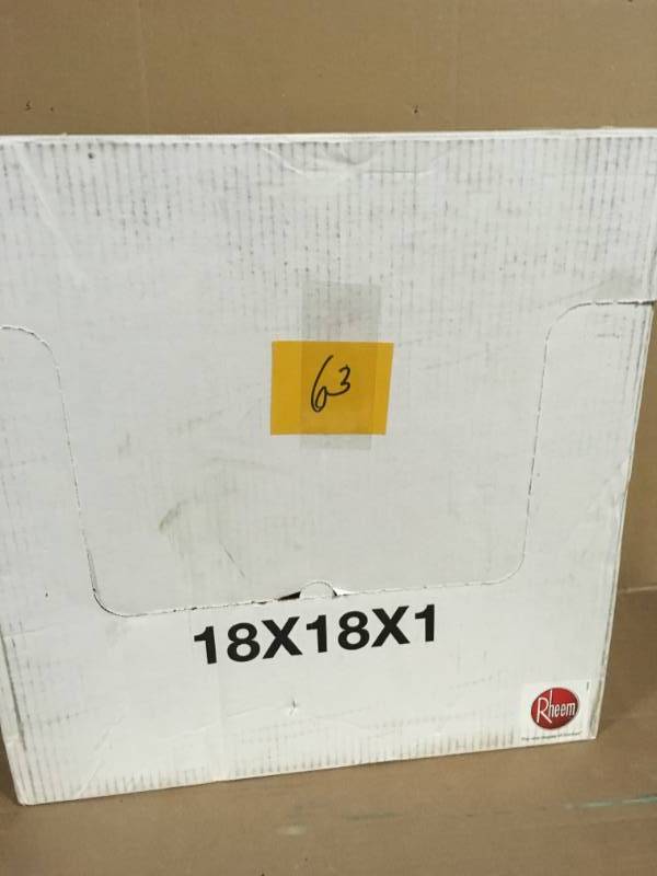 lot 63 image: Case of Rheem 15 in. x 20 in. Basic Household Pleated Air Filter (Case of 12) not used