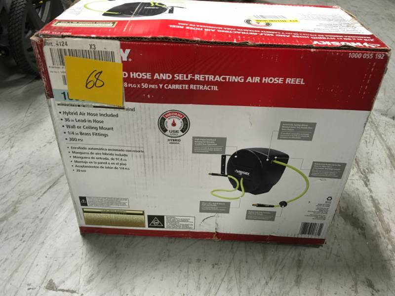 lot 68 image: Husky 38 in. x 50 ft. Hybrid Retractable Hose Reel in very good condition