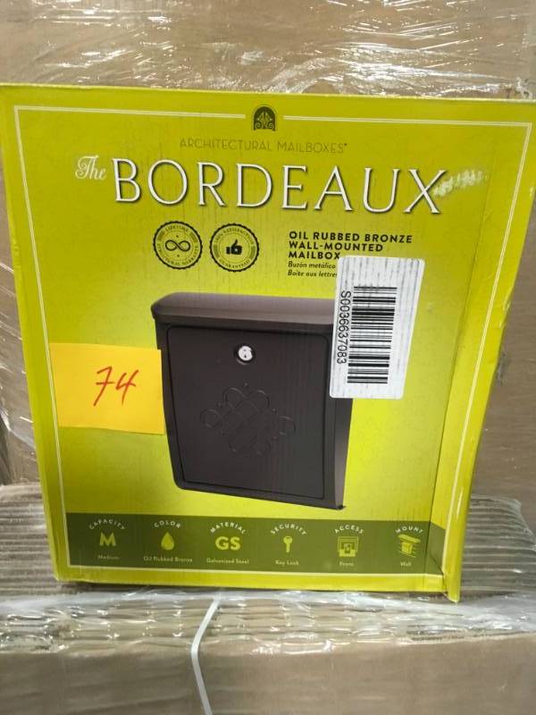 lot 74 image: Architectural Mailboxes Bordeaux Locking Rubbed Bronze Wall Mount Mailbox in very good condition