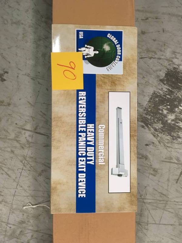 lot 90 image: Global Door Controls 36 in. Stainless Steel Touch Bar Exit Device in very good condition