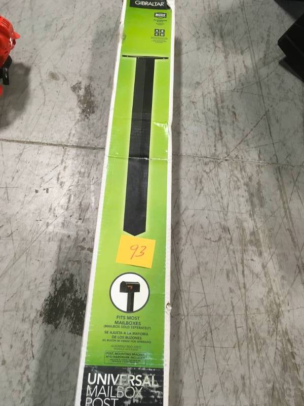 lot 93 image: Gibraltar Mailboxes Brighton Aluminum Top Mount Mailbox Post, Black in very good condition