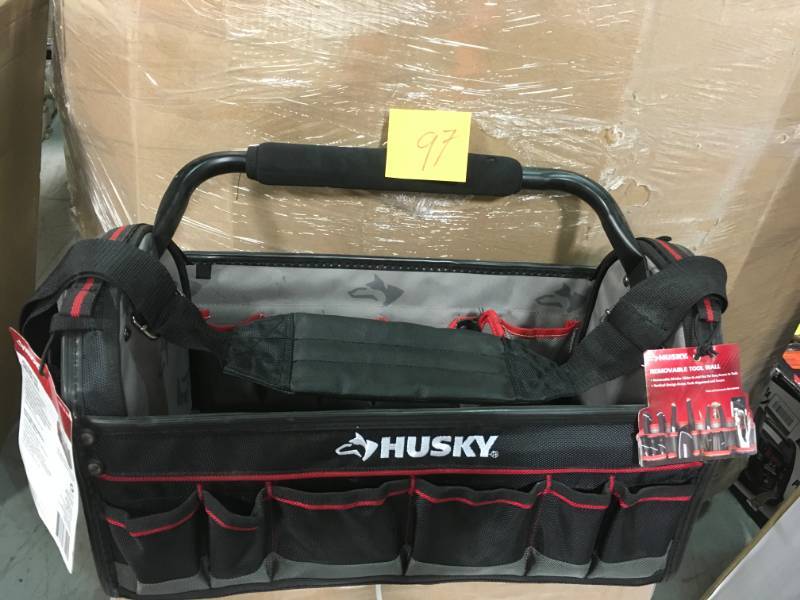 lot 97 image: Husky 20 in. Pro Tool Tote with Removable Tool Wall in very good condition