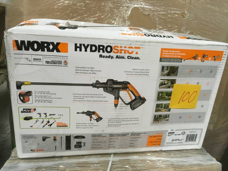 lot 100 image: Worx 320 Psi 20-Volt Hydroshot Power Nozzle in very good condition