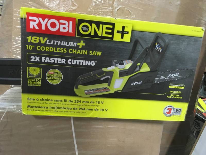 lot 3 image: RYOBI ONE Lithium 10 in. 18-Volt Lithium-Ion Cordless Chainsaw - 1.5 Ah Battery and Charger Included in very good condition