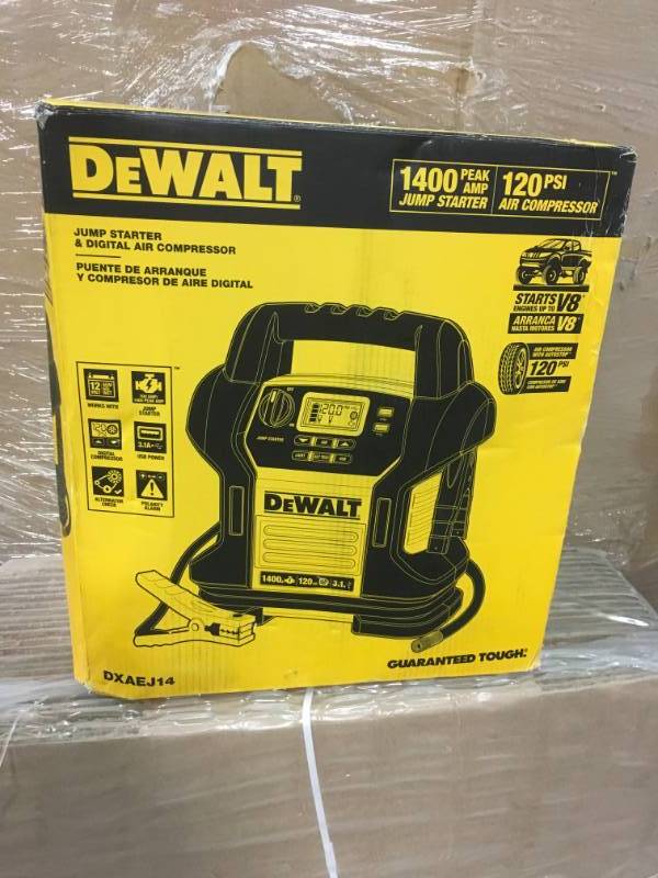 lot 14 image: DEWALT 1400 Peak Amp Jump Starter with Digital Compressor in very good condition