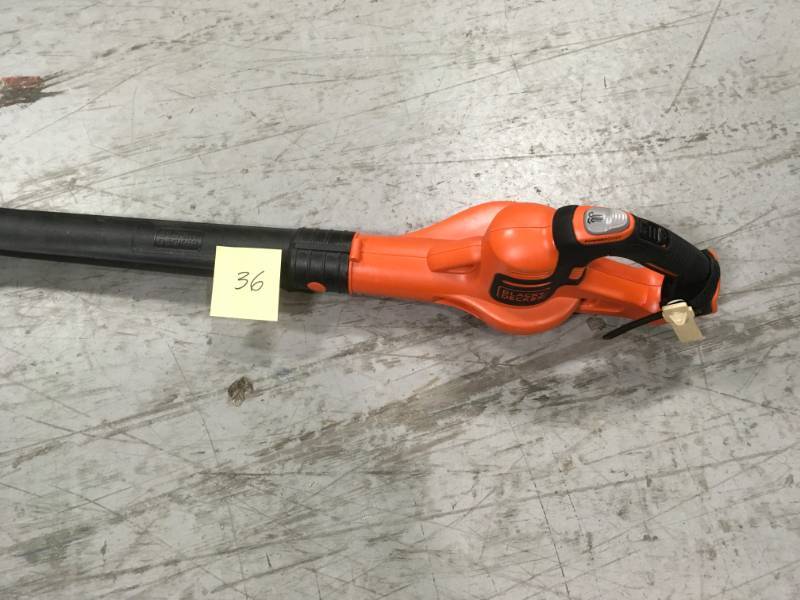 lot 36 image: BLACKDECKER 130 MPH 100 CFM 20-Volt MAX Lithium-Ion Cordless Handheld Leaf Sweeper w 2.0Ah Battery and Charger in very good condition