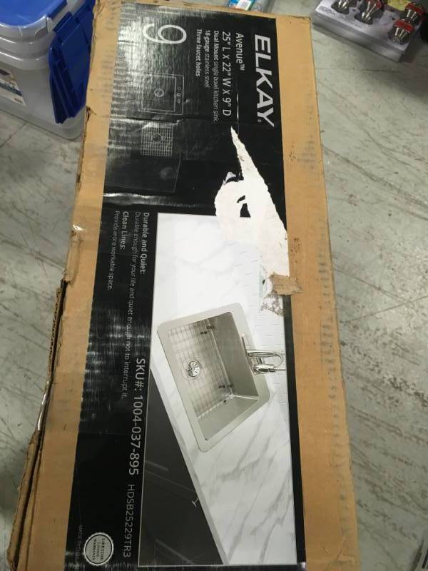 lot 42 image: Elkay Avenue Stainless Steel Drop-InUndermount 25 in. Single Bowl Kitchen Sink with Bottom Grid in very good condition