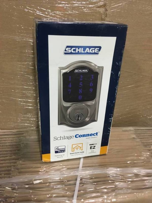 lot 45 image: Schlage Connect Touchscreen Electronic Deadbolt Satin Nickel in very good condition