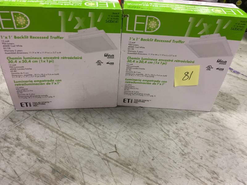 lot 81 image: Eti Ceiling Mounted Lighting 1 ft. x 1 ft. Drop-In White LED Troffer Ceiling Fix in very good condition