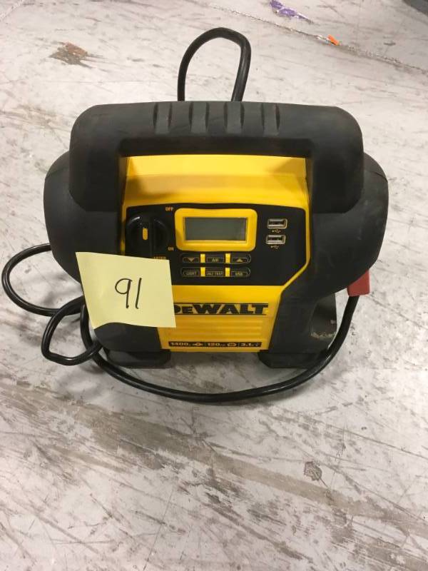 lot 91 image: DEWALT 1400 Peak Amp Jump Starter with Digital Compressor in very good condition
