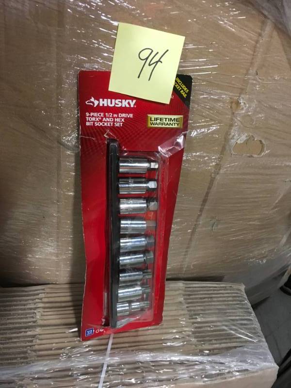 lot 94 image: Husky 12 in. Drive Torx and Hex Bit Socket Set (9-Piece) in very good condition