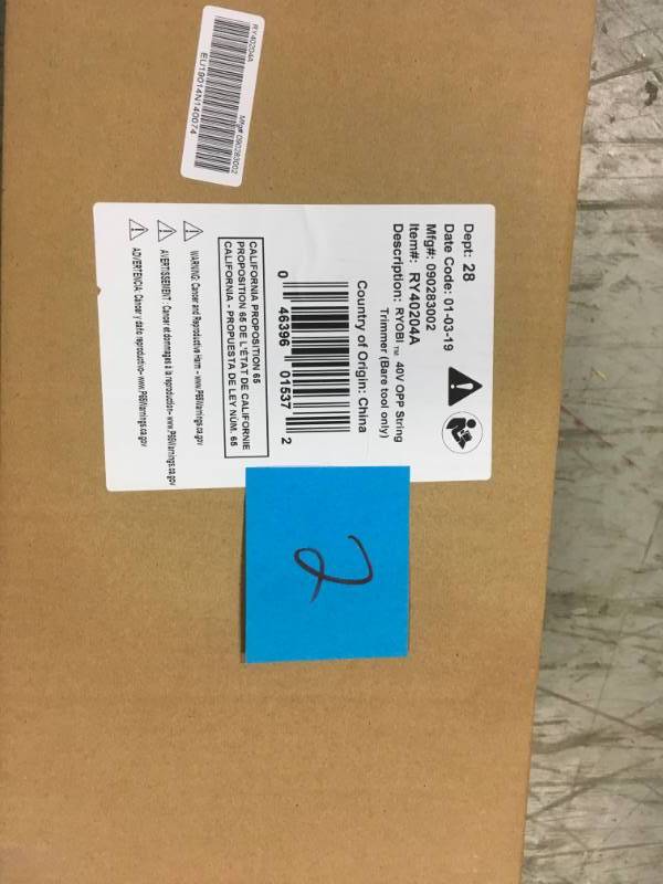 lot 2 image: RYOBI 40-Volt Lithium-Ion Cordless Battery String Trimmer (Tool Only) in like new condition