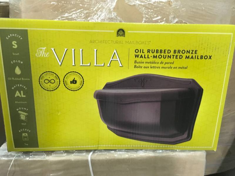 lot 3 image: Architectural Mailboxes Villa Antique Bronze Wall Mount Mailbox in like new condition