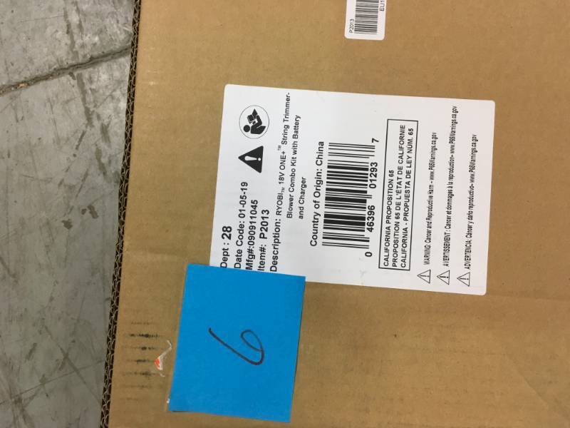 lot 6 image: RYOBI ONE 18-Volt Lithium-Ion String TrimmerEdger and BlowerSweeper Combo Kit - 2.6Ah Battery and Charger Included in like new condition