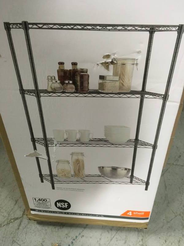 lot 14 image: HDX 54 in. H x 36 in. W x 14 in. D 4 Shelf Steel Unit in Black in like new condition