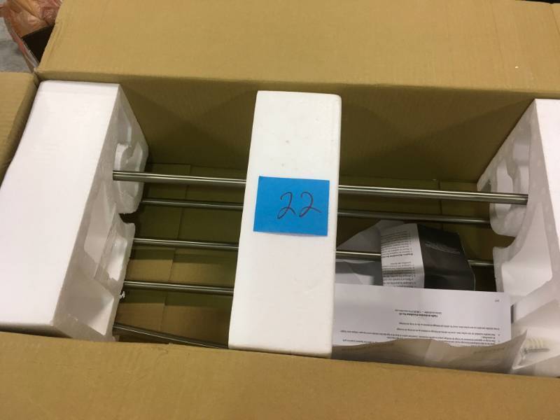 lot 22 image: MOEN Eva 10 in. L x 7 in. H x 26 in. W Zinc Hotel-Style Bathroom Shelf in Brushed Nickel  in like new condition