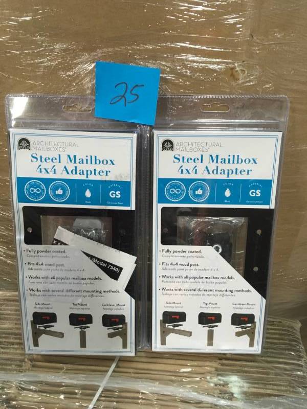 lot 25 image: Architectural Mailboxes 4 in. x 4 in. Post Adapter in Black with 3 Mailbox Mounting Options  in like new condition