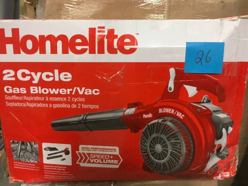 lot 26 image: Homelite 150 MPH 400 CFM 26cc Gas Handheld Blower Vacuum  in like new condition