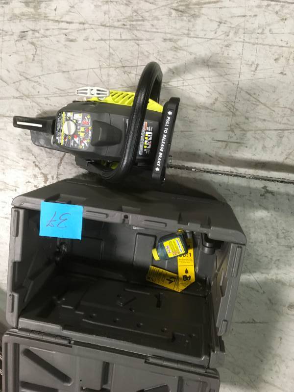 lot 37 image: RYOBI 16 in. 37cc 2-Cycle Gas Chainsaw with Heavy-Duty Case in good condition