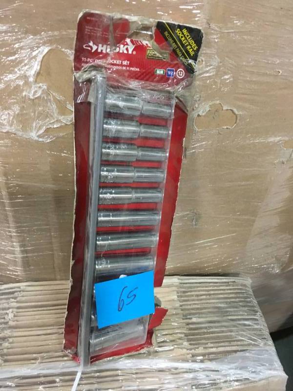 lot 65 image: Husky 12 in. Drive Deep Metric Socket Set (11-Piece) in good condition