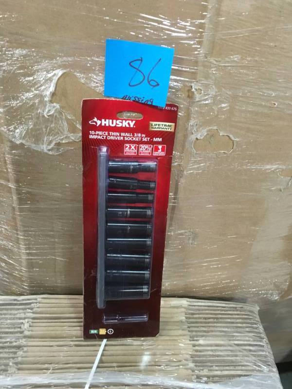 lot 86 image: Husky 38 in. Drive Thin Wall Deep Impact Socket Set MM (10-Piece) MISSING 1 PC