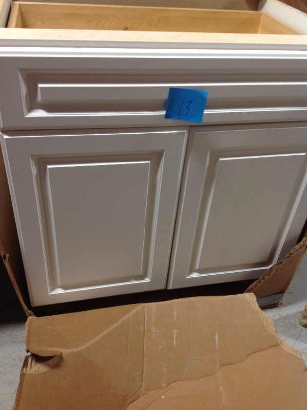 lot 113 image: VSB30-TILT - 30 White Vanity Sink Base with Tilt Drawer NOT USED