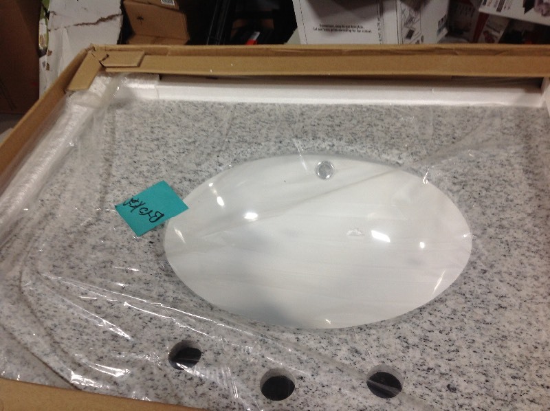 lot 115 image: Home DEcorators Fraser 31 in. W x 21-12 in. D Bath Vanity in Espresso with Solid Granite Vanity Top in White damaged top