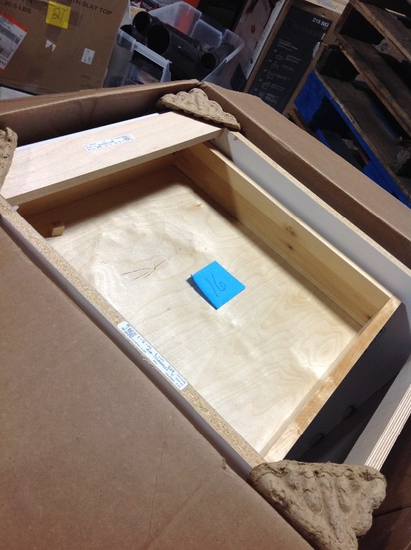 lot 116 image: HAMPTON BAY Elgin Assembled 18x34.5x23.75 in. Drawer Base Kitchen Cabinet in white