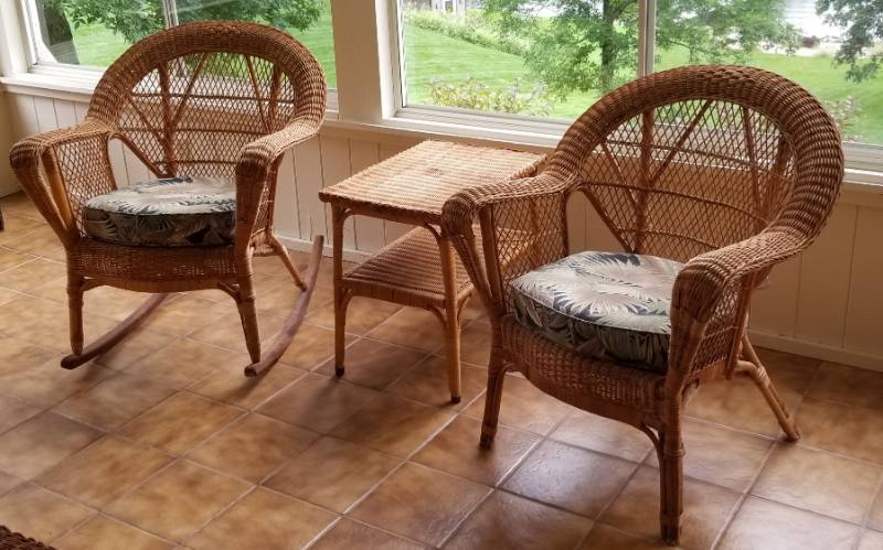 Luxurious Wicker Rocking Chair And Side Table Exquisite