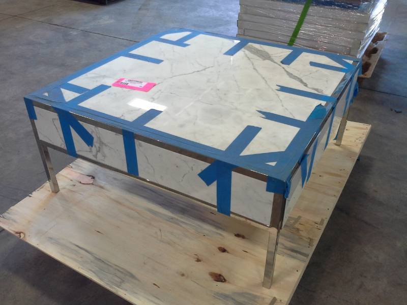 Calcutta Marble Table with 2-Pull-Out 18-bin Storage Drawers