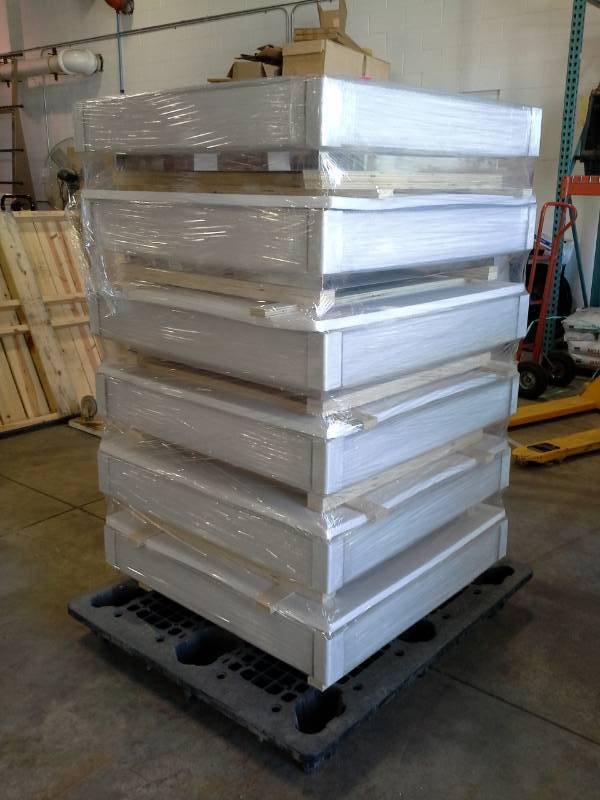 Lot of (6) Proscenium Non-Lit Glass Top Manquin Stand #8 Non-Directional Polished Super Mirror Stainless Steel