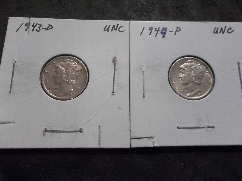 lot 44 image: 1943 D, 1944 D Mercury Dimes UNC
