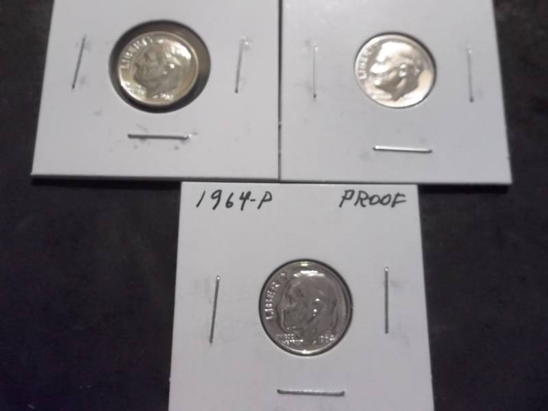 lot 45 image: 1962, 1963, 1964 Choice Proof Roosevelt Silver Dimes