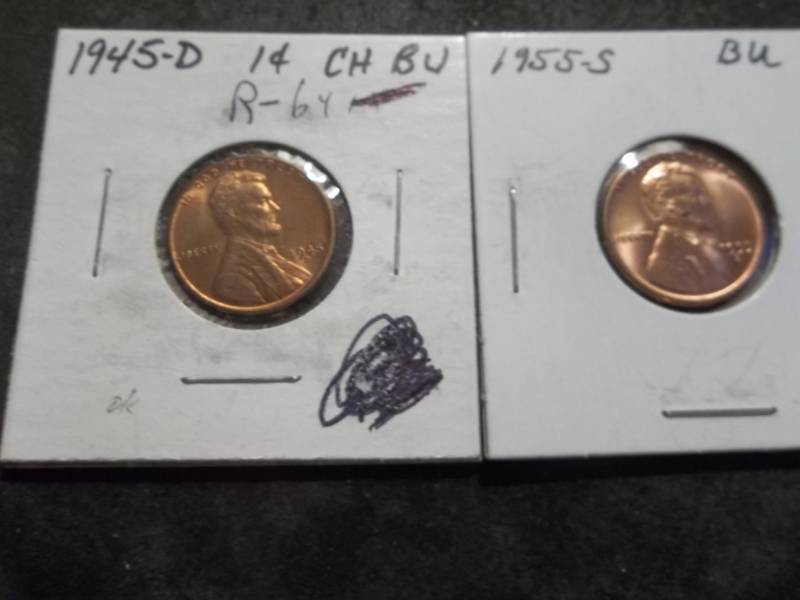 lot 59 image: 1945 D, 1955 S Lincoln Cents Choice BU