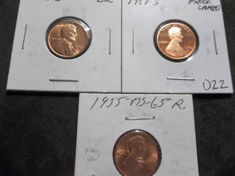 lot 62 image: 1955, 1955 S, 1988 S-BU, BU, Cameo Proof Lincoln Cents